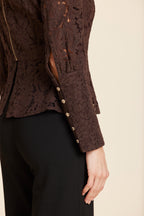 Floral Lace Pearl Button Longsleeve Peplum Top