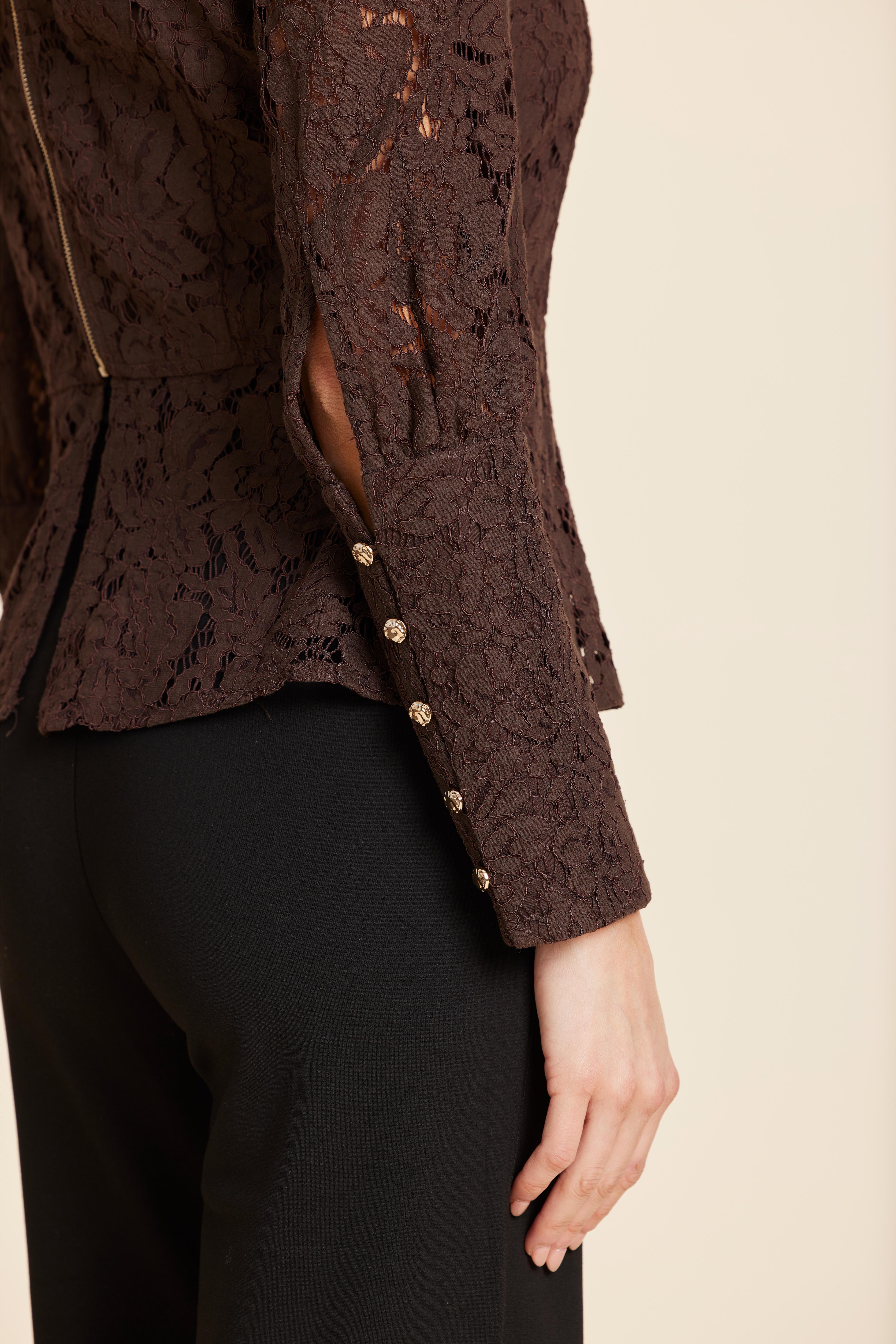Floral Lace Pearl Button Longsleeve Peplum Top