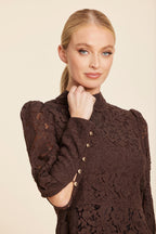 Floral Lace Pearl Button Longsleeve Peplum Top