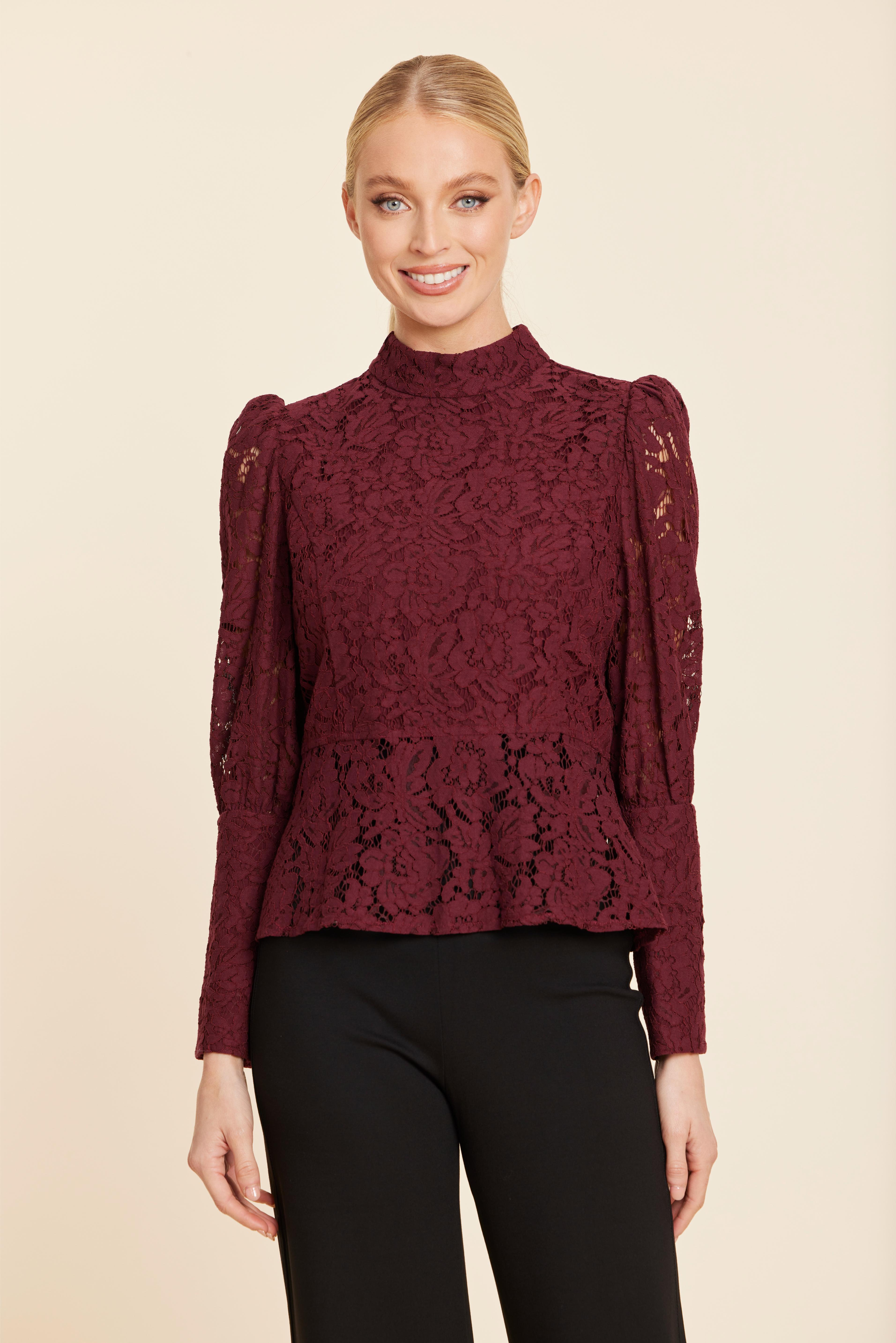 Floral Lace Pearl Button Longsleeve Peplum Top