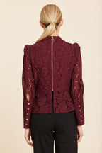 Floral Lace Pearl Button Longsleeve Peplum Top