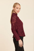 Floral Lace Pearl Button Longsleeve Peplum Top