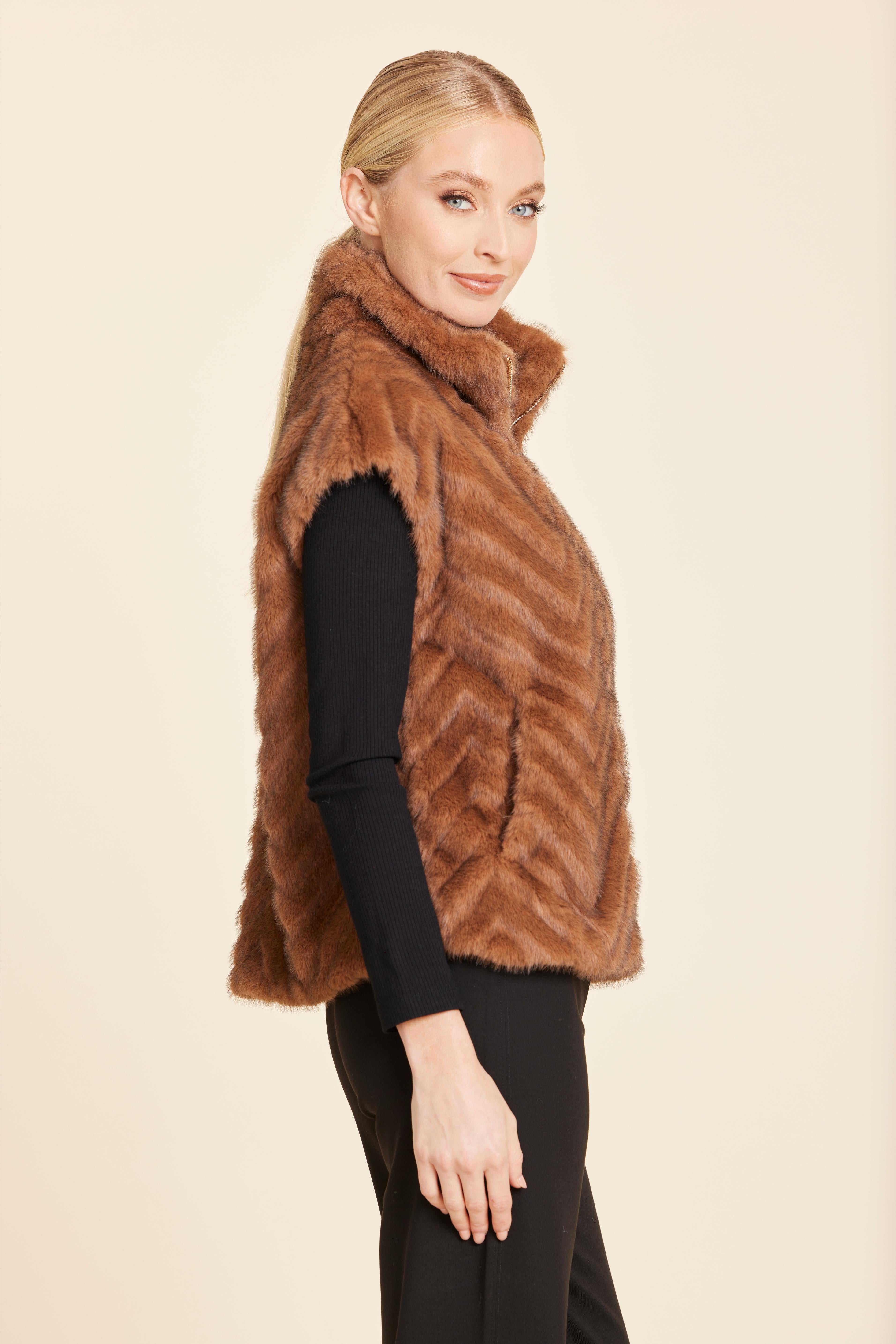 Faux Fur Chevron Zip Vest