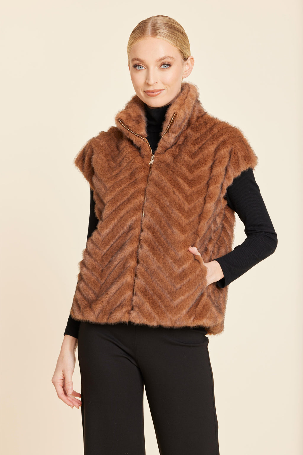 Faux Fur Chevron Zip Vest