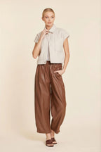 Faux Leather Barrel Leg Pant