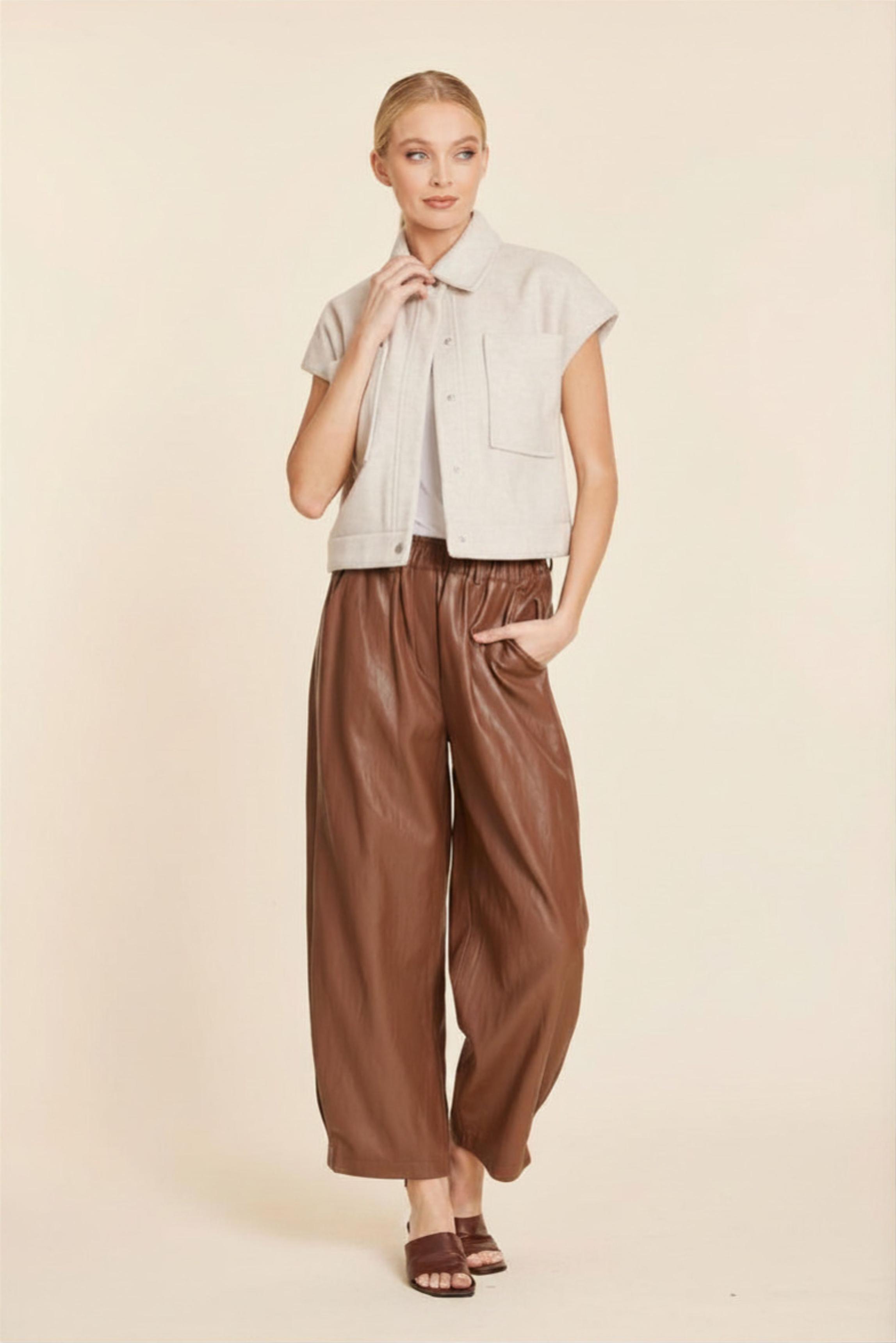 Faux Leather Barrel Leg Pant