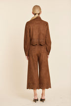 Faux Suede Laser Cut Pant Set