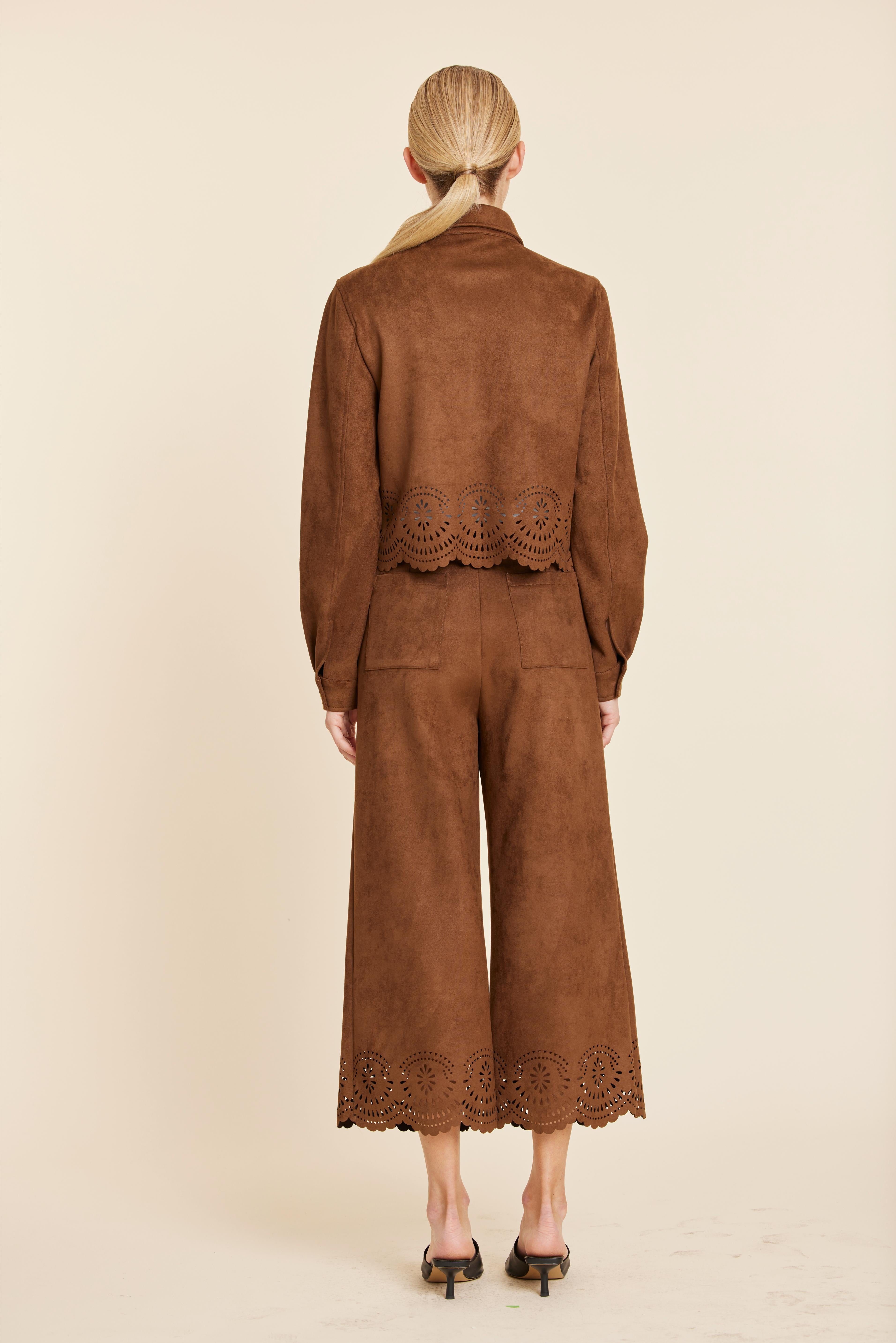 Faux Suede Laser Cut Pant Set