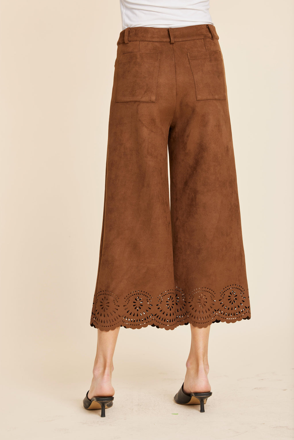 Faux Suede Laser Cut Pant Set
