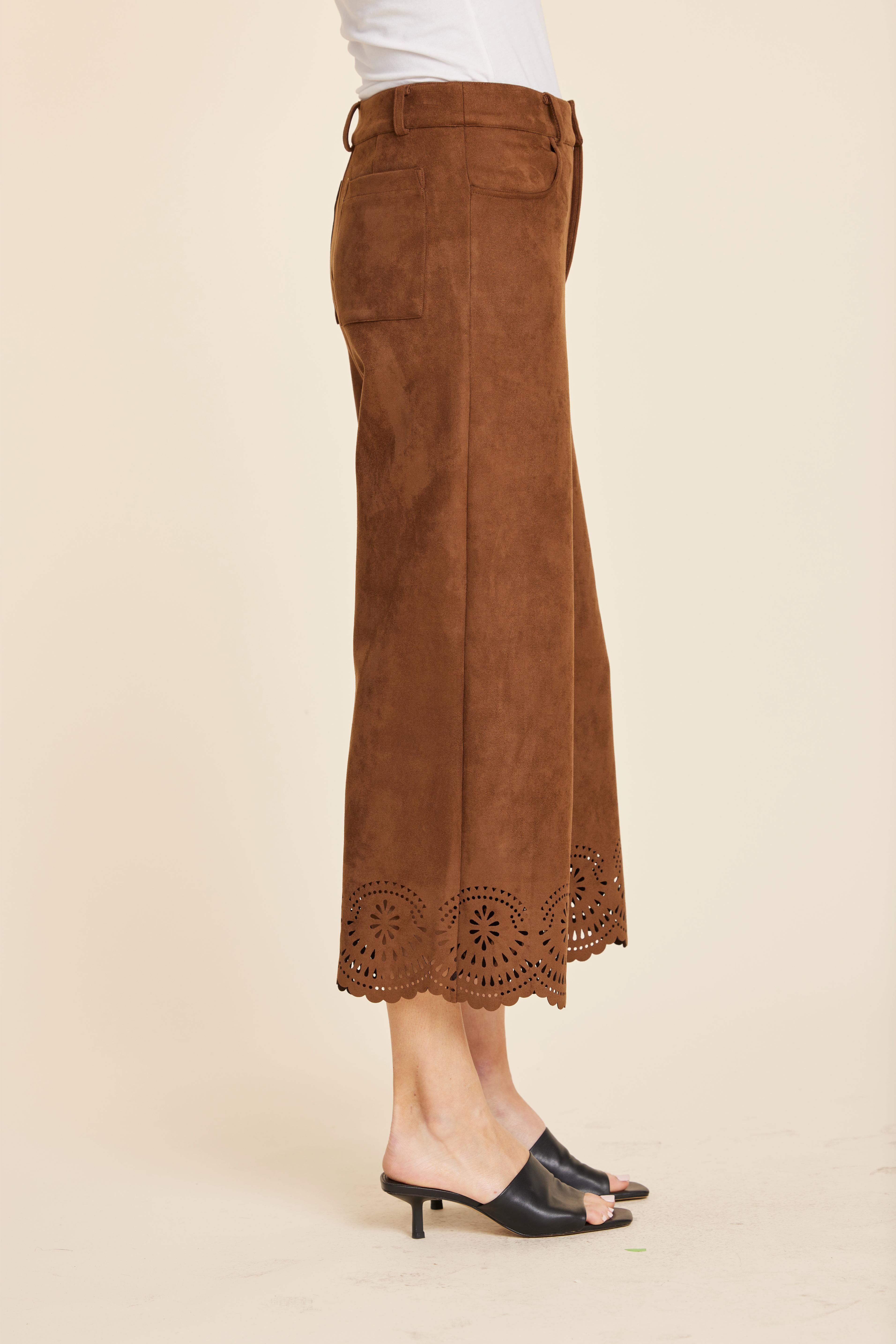 Faux Suede Laser Cut Pant Set