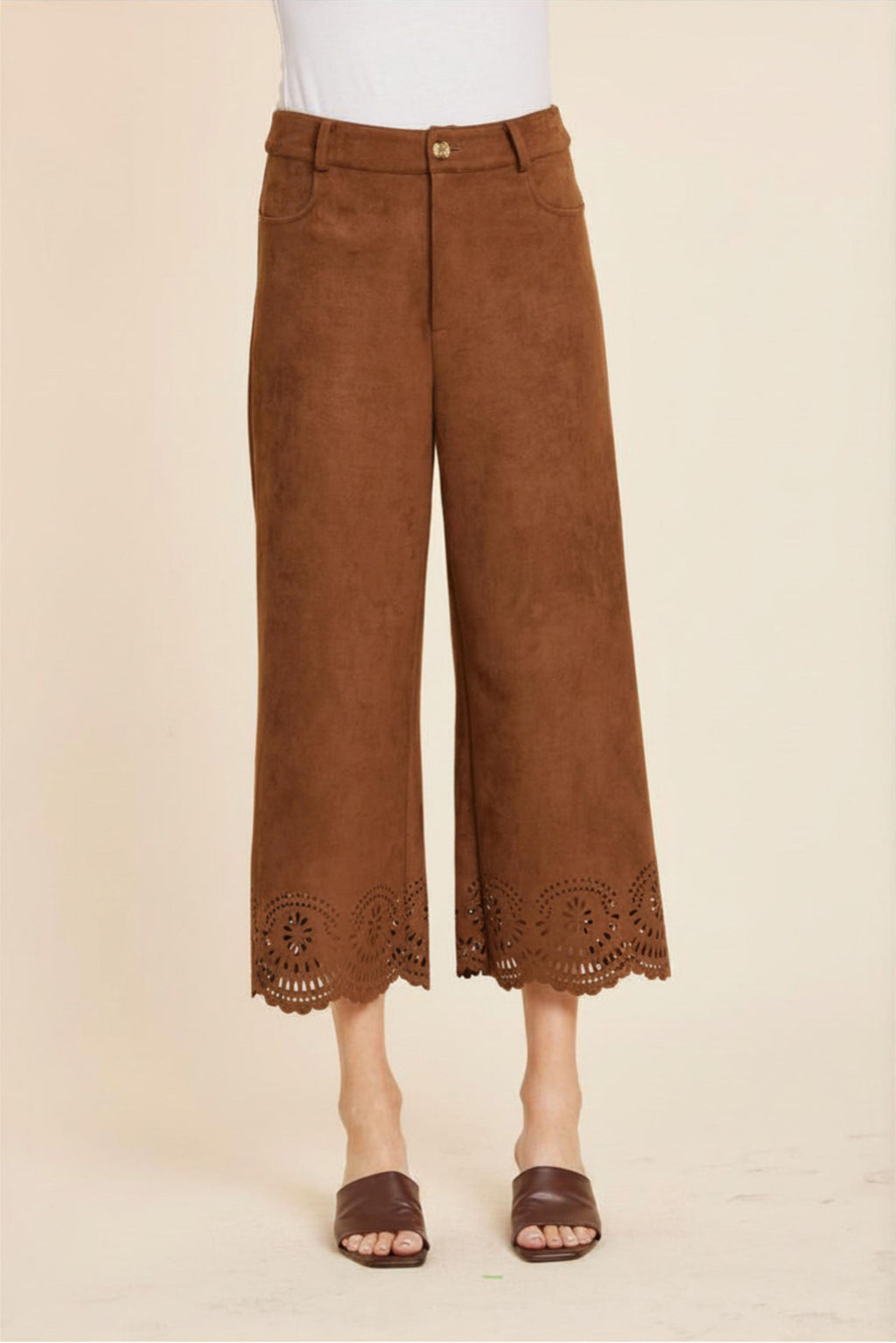 Faux Suede Laser Cut Pant Set