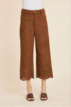 Faux Suede Laser Cut Pant Set