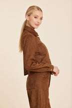 Faux Suede Laser Cut Pant Set
