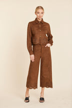 Faux Suede Laser Cut Pant Set
