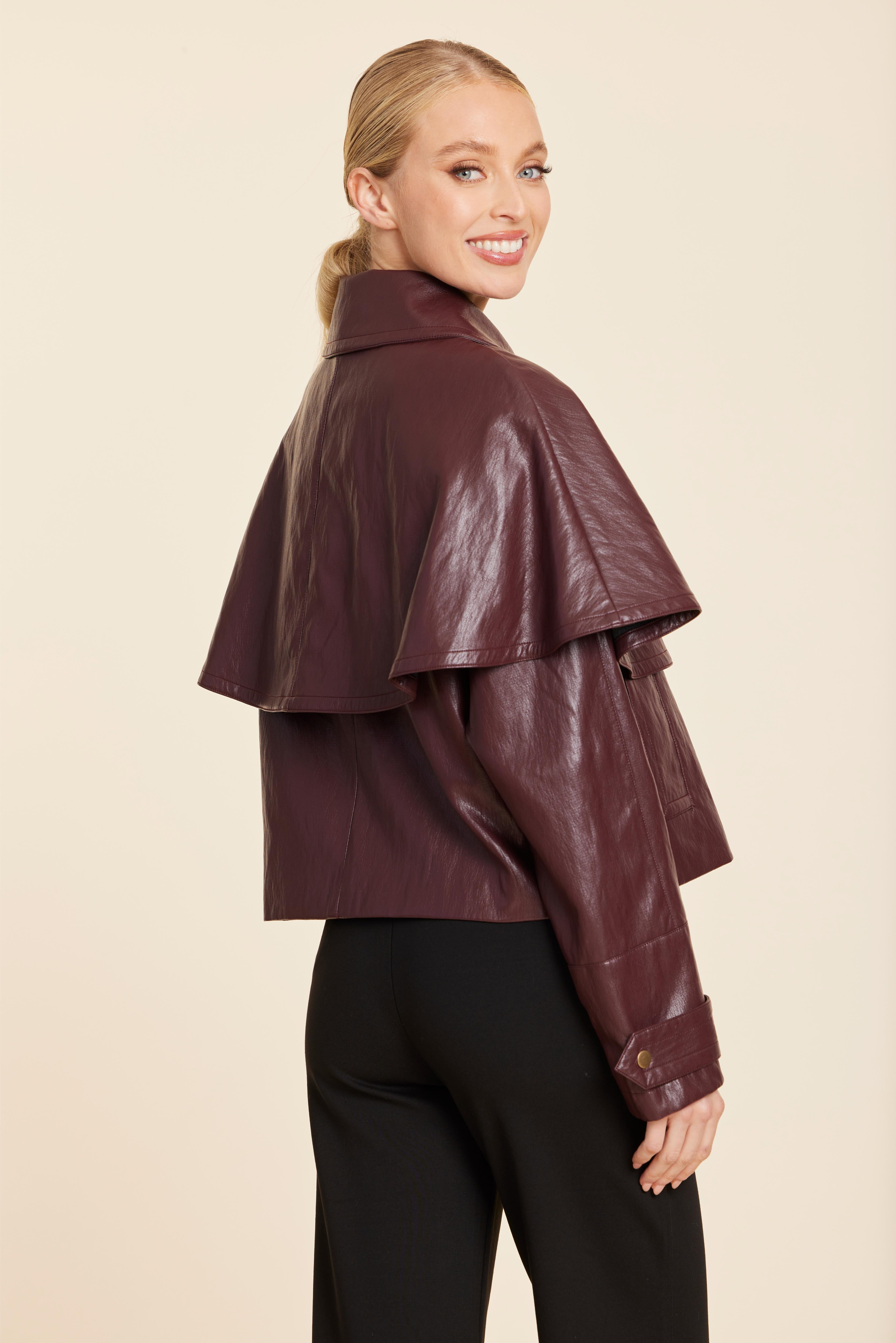 Faux Leather Cape Jacket