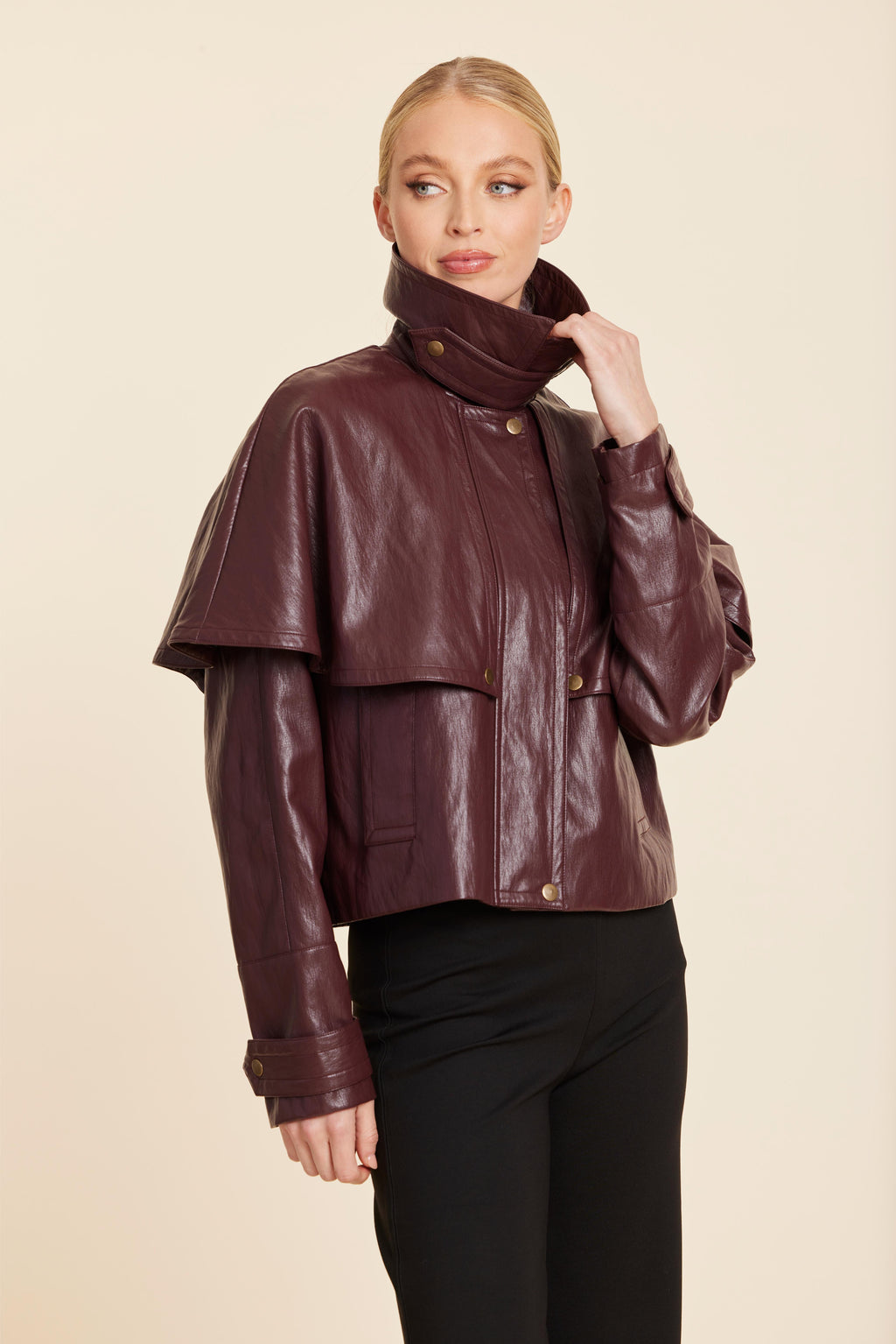 Faux Leather Cape Jacket