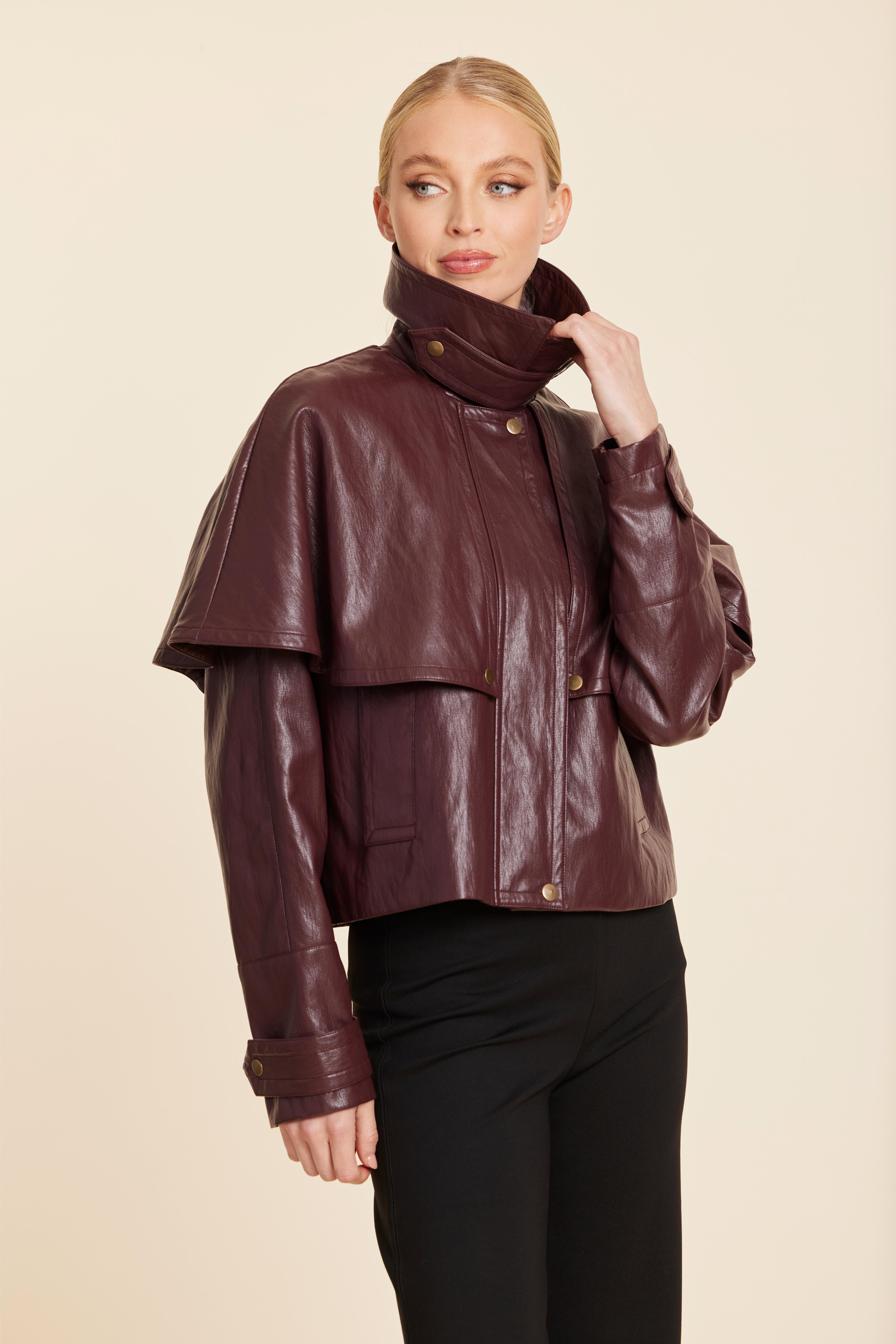 Faux Leather Cape Jacket