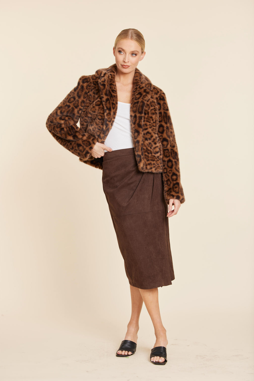 Faux Suede Ruched Midi Wrap Skirt
