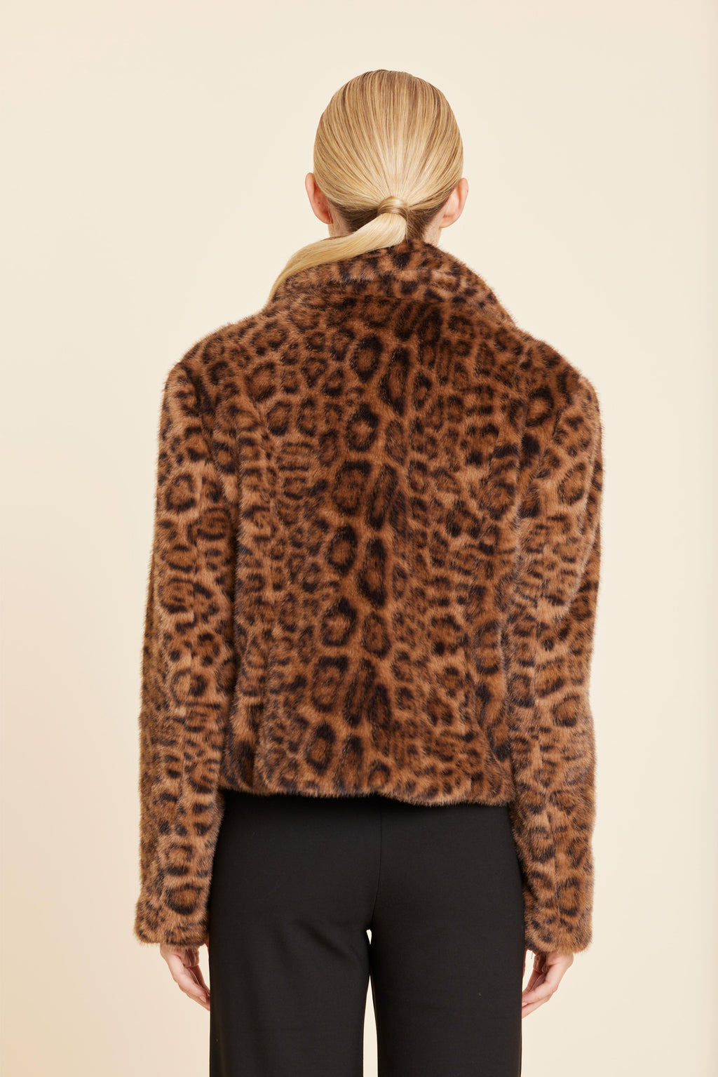 Leopard Plush Faux Fur Notch Collar Jacket