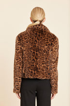 Leopard Plush Faux Fur Notch Collar Jacket