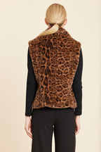 Leopard Plush Faux Fur Notch Collar Vest