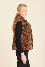 Leopard Plush Faux Fur Notch Collar Vest