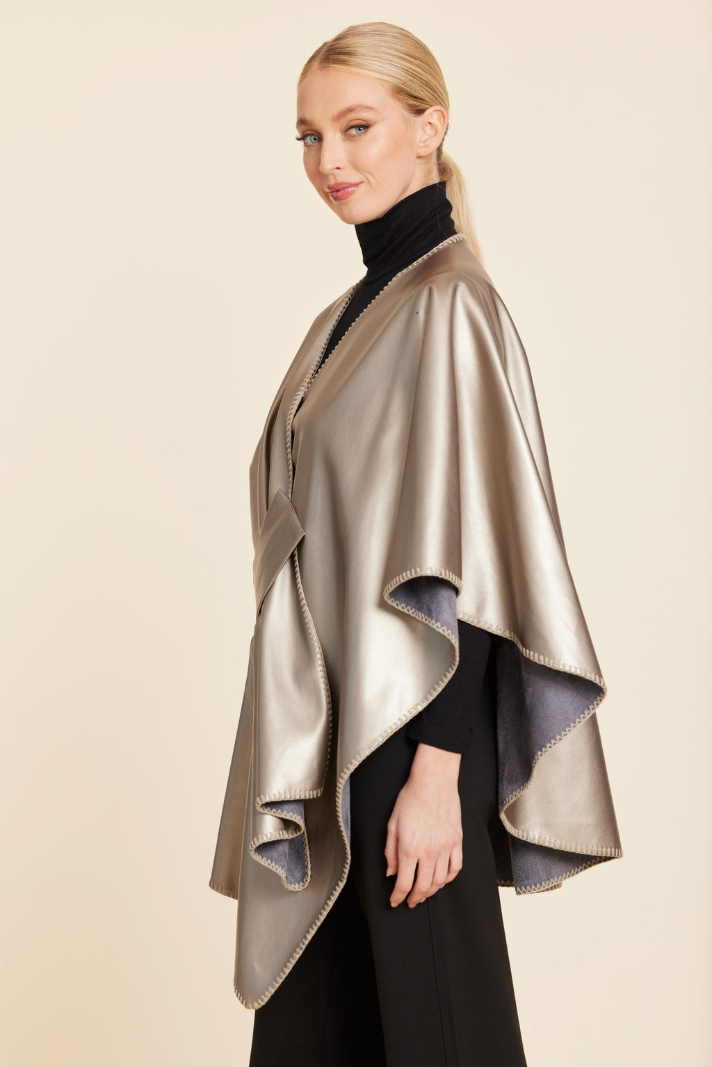 Faux Leather Tonal Whipstitch Wrap