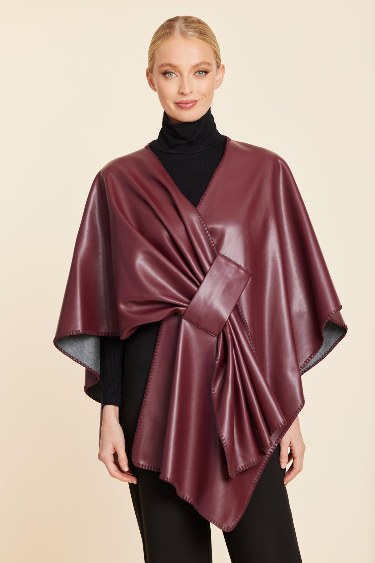 Faux Leather Tonal Whipstitch Wrap