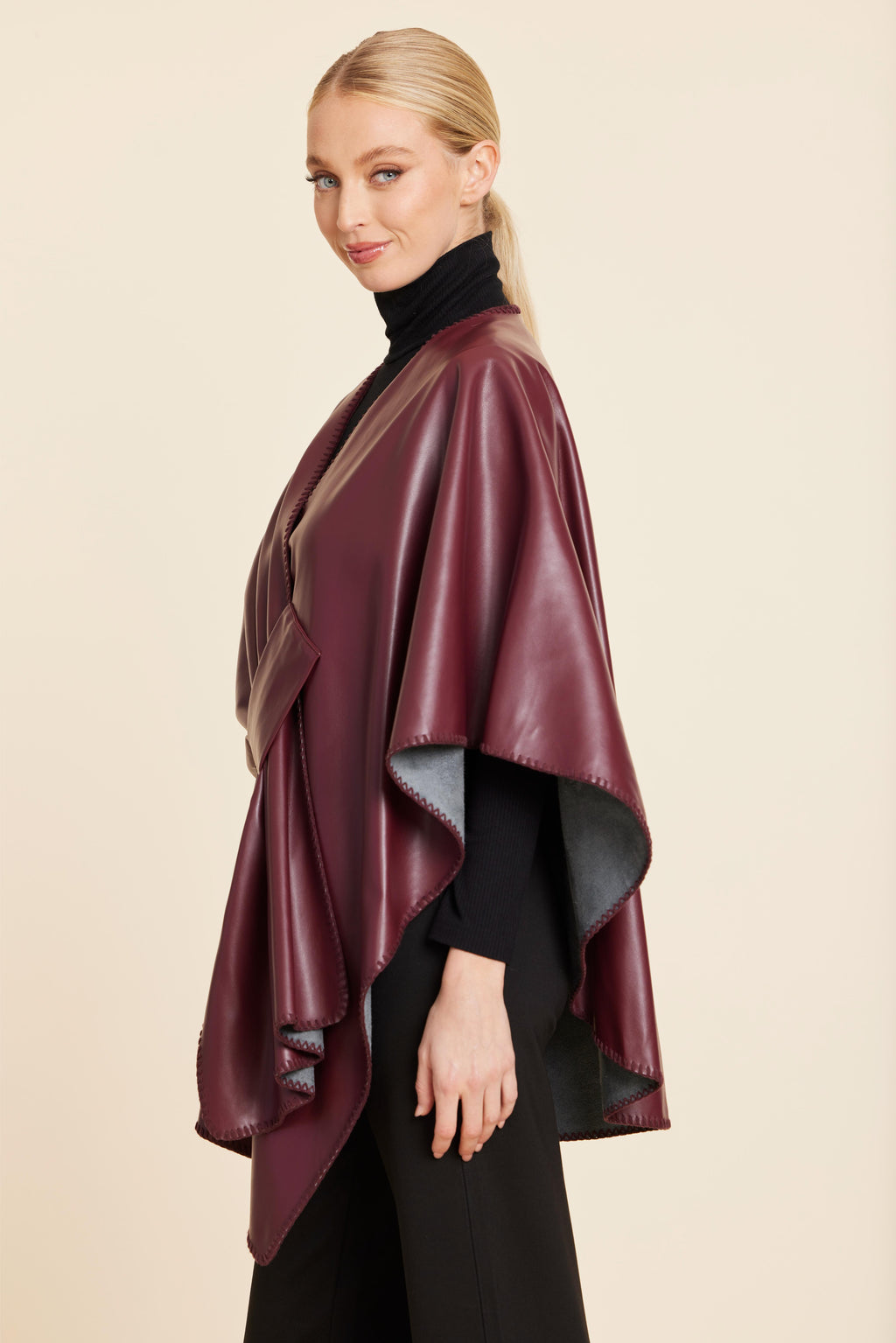 Faux Leather Tonal Whipstitch Wrap