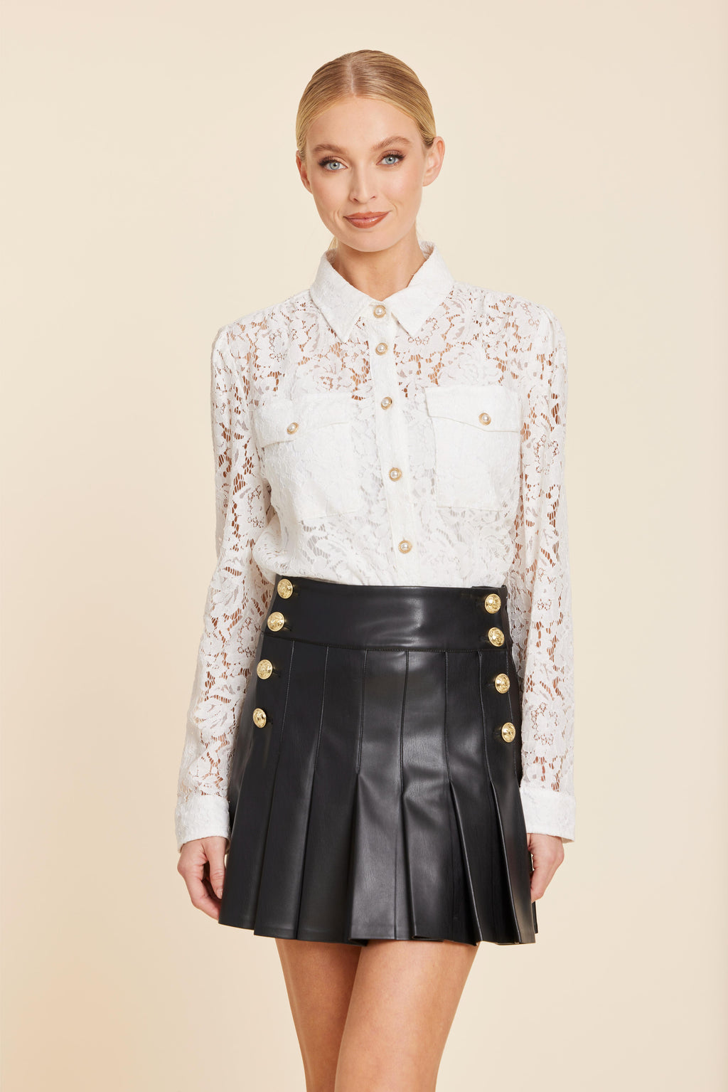 Faux Leather Pleated Skirt