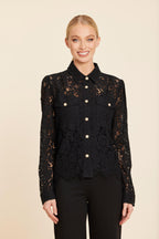 Floral Lace Pearl Button Longsleeve Blouse