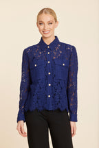 Floral Lace Pearl Button Longsleeve Blouse