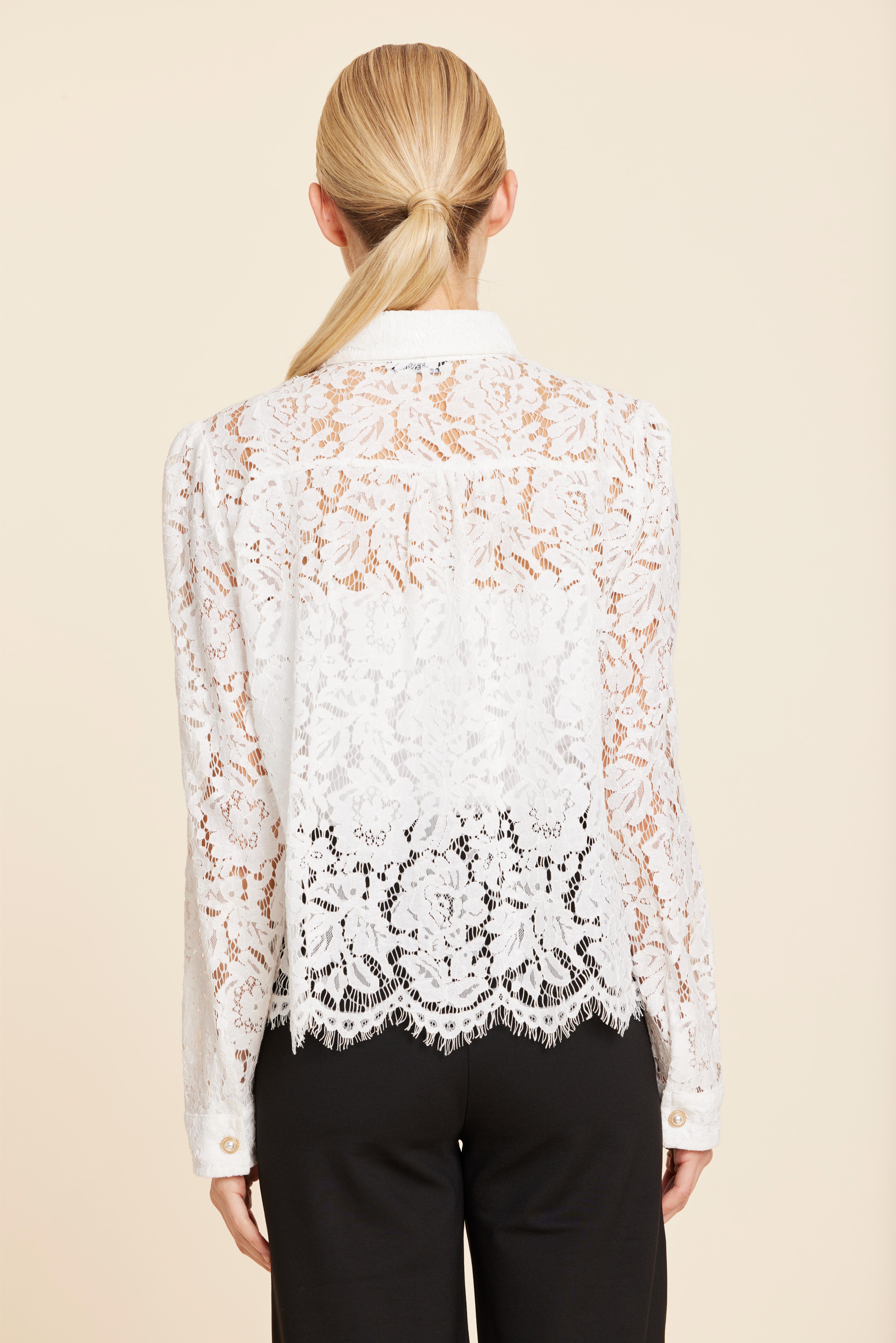 Floral Lace Pearl Button Longsleeve Blouse
