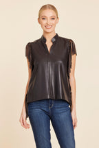 Faux Leather Fringe Top