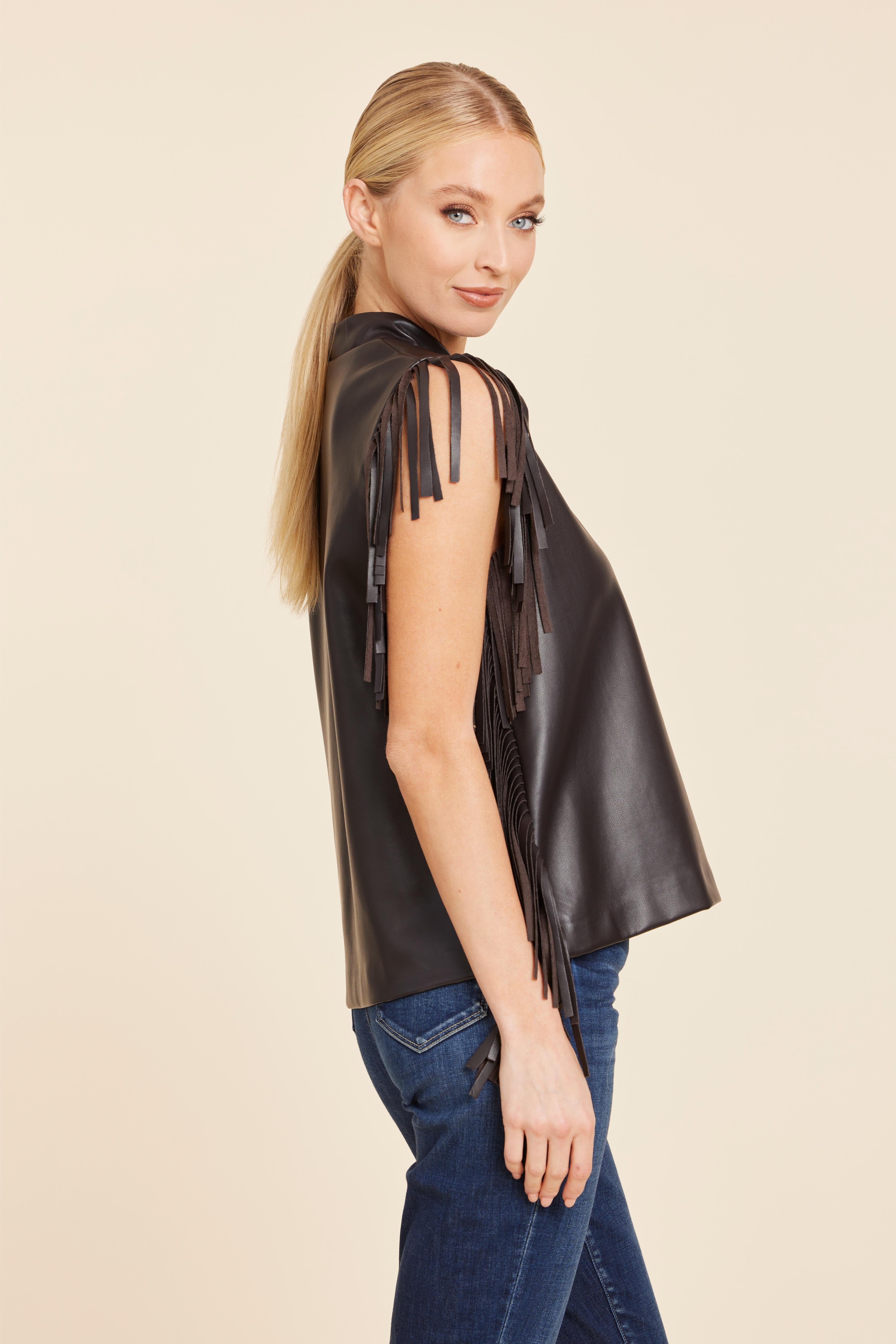 Faux Leather Fringe Top