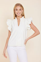 Faux Leather Flutter Sleeve Top