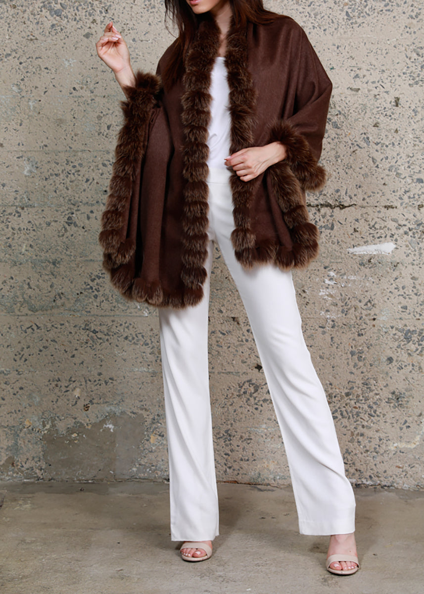 Cashmere Shawl with Fox Fur Trim