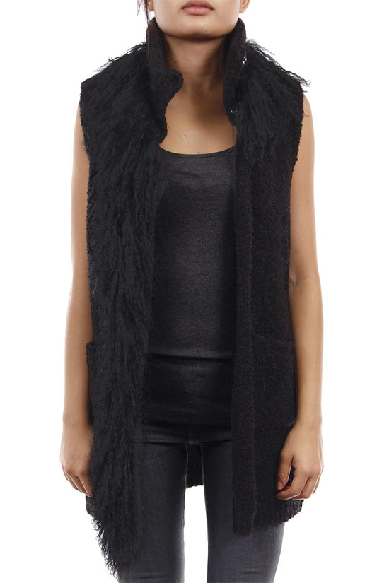 Load image into Gallery viewer, Knitted Mongolian Fur Vest Black, Dolce Cabo
