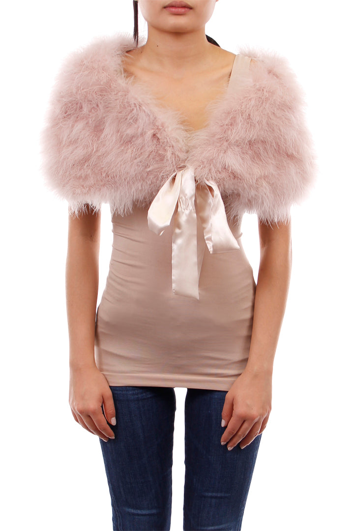 Feathered Wrap Scarf with satin bow tie, Blush, Dolce Cabo