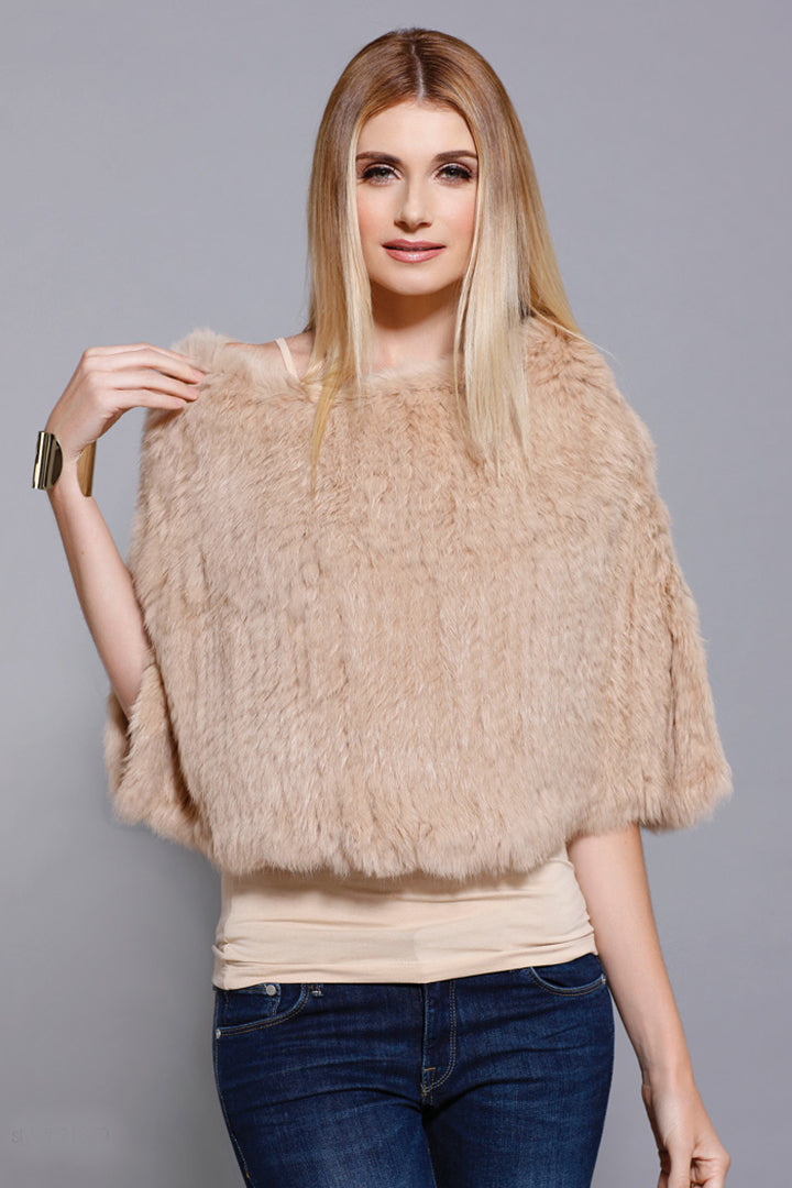 Rabbit Crop Poncho, Champagne, Rabbit Fur, Dolce Cabo