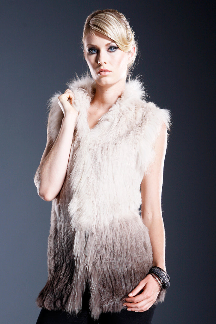 Rabbit + Raccon Fur Ombre Vest, Champagne