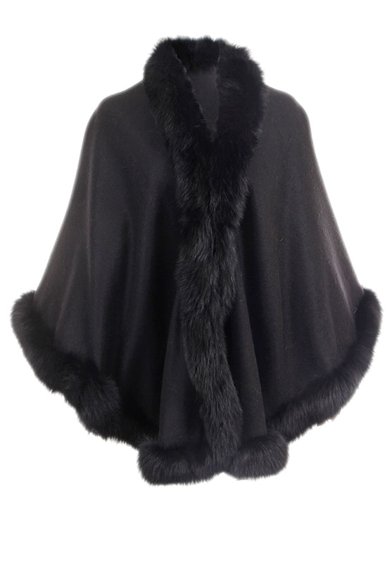 Fox Fur Cashmere Wrap, Black, Dolce Cabo