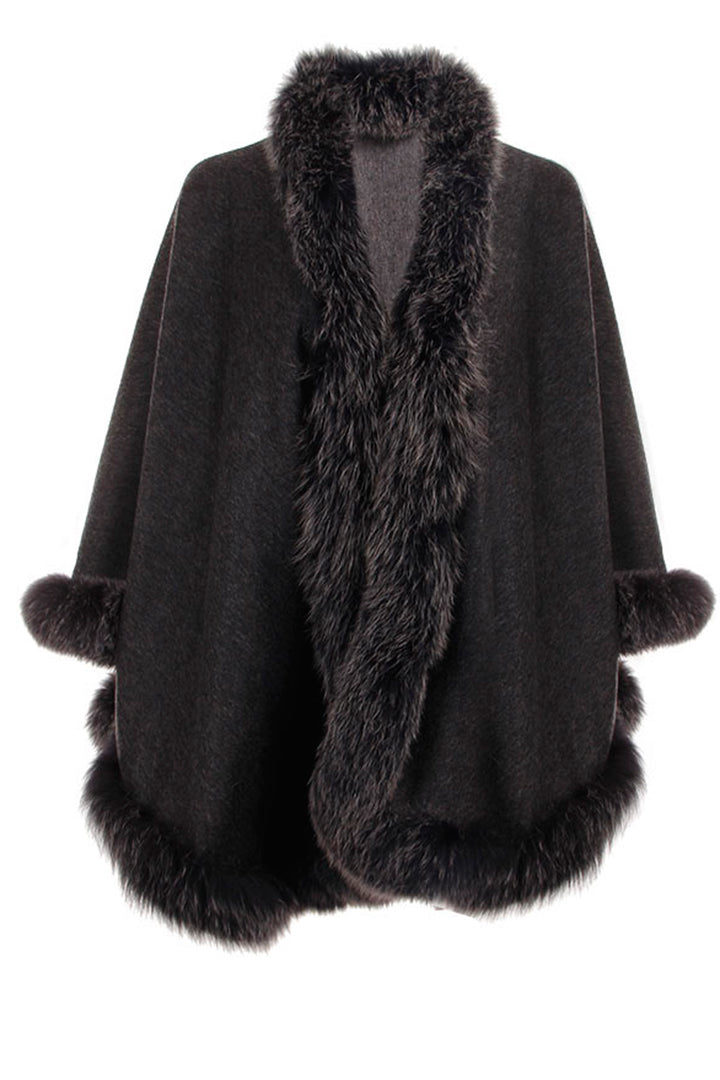 Fox Fur Cashmere Wrap, Black/Grey, Dolce Cabo