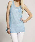 Cotton & Silk Tank Top with Rhinestone Pocket Detail