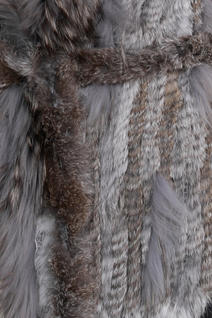 Rabbit Fur Vest With Raccoon Fur Trim in Light Grey 