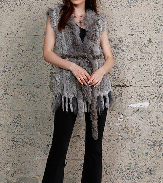 Load image into Gallery viewer, Belted Raccoon &amp;amp; Rabbit Fur Vest
