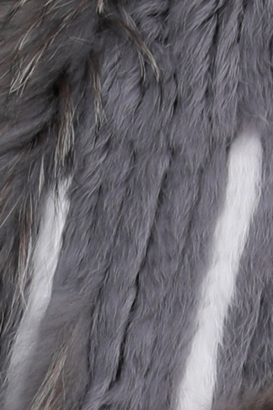 Two-Tone Rabbit Fur Vest, Grey/White, Dolce Cabo
