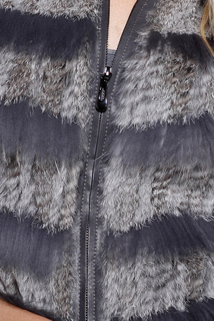 Fur Combo Zip Vest Grey Rabbit + Racoon Fur, Dolce Cabo