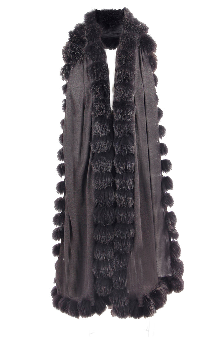 Cashmere Fox Fur Wrap, Knit, Fox Fur, Charcoal, Scarf, Dolce Cabo