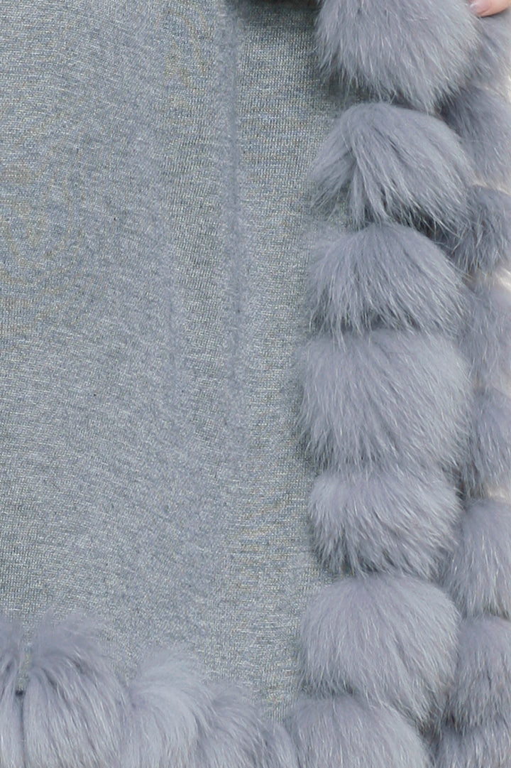 Cashmere Fox Fur Wrap, Knit, Fox Fur, Heather Grey, Scarf, Dolce Cabo